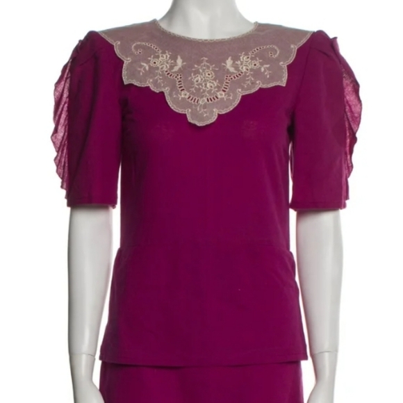 Sonia Rykiel Vintage Shift Dress Pink Lace Collar Cotton XS Rare Parisian Chic - Picture 2 of 6